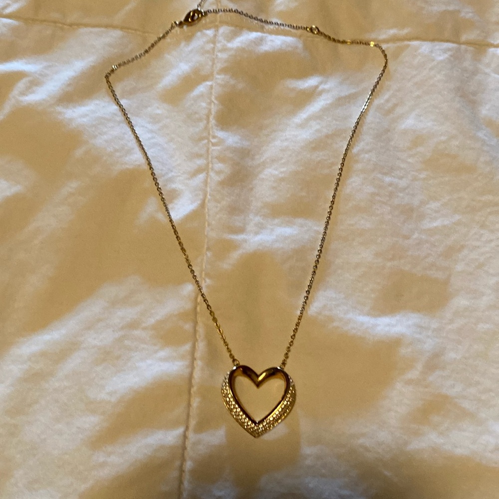 Lovely reversible gold and rhinestone heart shaped pendant